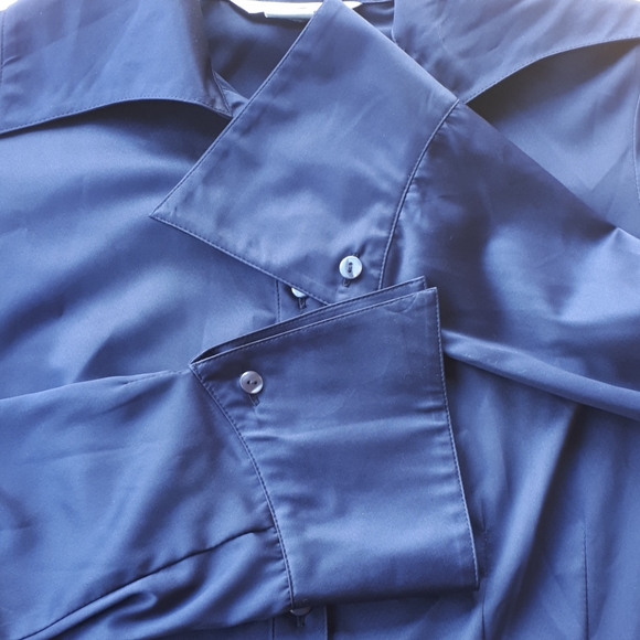 Bianca Nygard Dark Navy Shiny Silky Dress Shirt - Picture 2 of 3